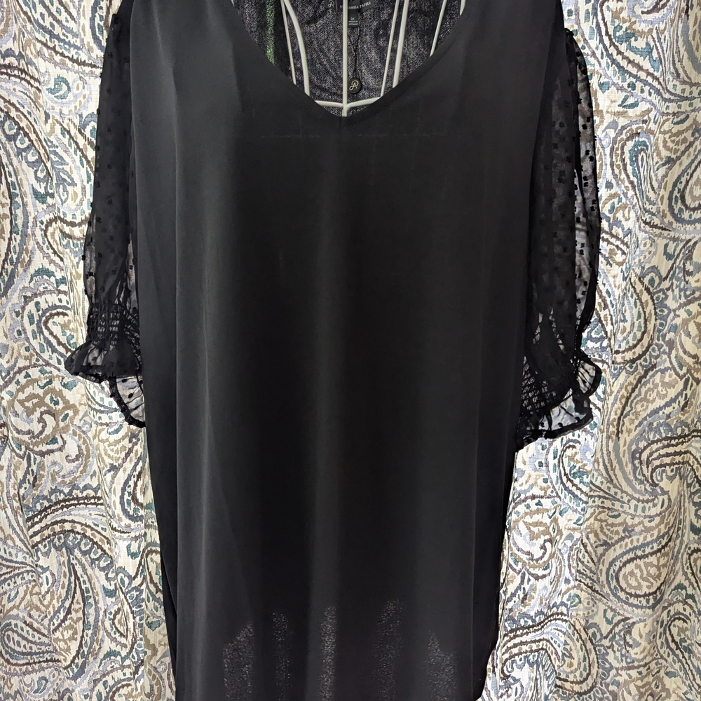 Adrianna Papell Black Boxy Short Sleeve Blouse